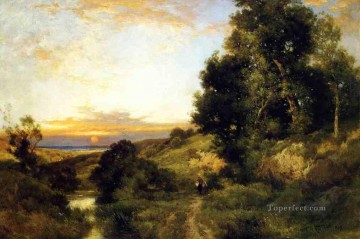 A Late Afternoon in Summer landscape Thomas Moran river Oil Paintings